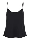 Plain Black Top With Spaghetti Straps In Satin Woman In Blue