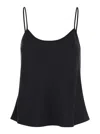 Plain Black Tank Top With U Neckline In Satin Fabric Woman In Blue