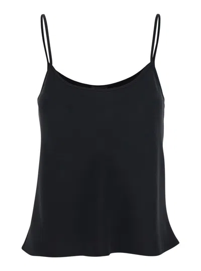 Plain Black Top With Spaghetti Straps In Satin Woman In Blue
