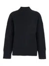 Plain Black Turtleneck Sweater With Dropped Shoulder In Cashmere Woman In Black