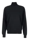 Plain Dark Blue Turtleneck Sweater In Merino Wool And Silk Blend Man In Blue