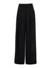 Plain Black Wide Pants With Pences In Fabric Woman In Black