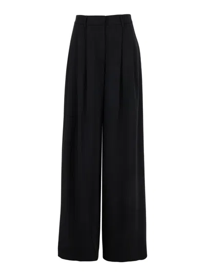 PLAIN BLACK WIDE PANTS WITH PENCES