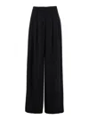 Plain Black Wide Pants With Pences In Fabric Woman In Black
