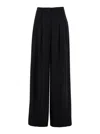 Plain Black Wide Pants With Pences In Fabric Woman