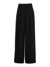 Plain Black Wide Pants With Pences In Fabric Woman In Black