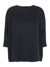 Plain Blue Blouse With Three-quarter Sleeves In Black