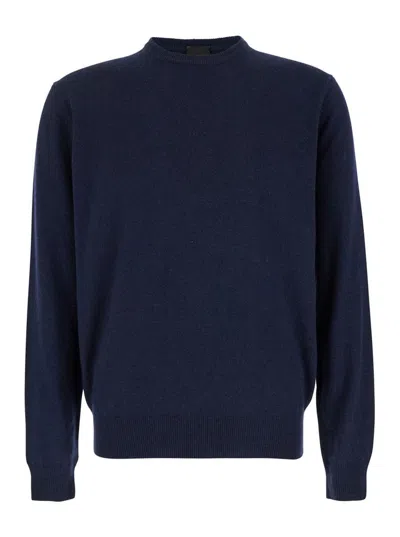 Plain Blue Crewneck Sweater In Merino Wool And Silk Blend Man