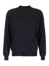 Plain Blue Crewneck Sweater With Ribbed Trims In Wool Man In Blue