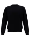 Plain Black Crewneck Sweater With Ribbed Trims In Wool Man In Blue