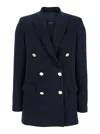 Plain Blue Double-breasted Jacket With Golden Buttons In Cady Woman In Blue