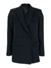 Plain Blue Double-breasted Jacket With Peak Revers