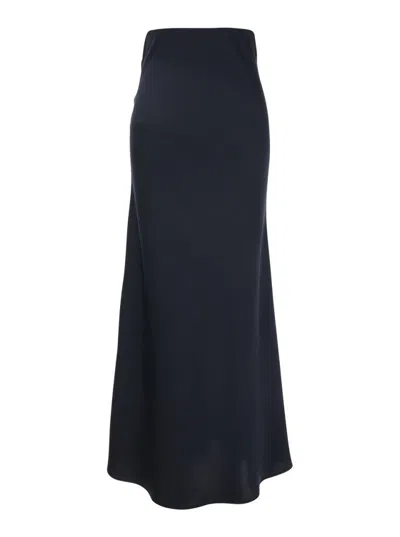 Plain Blue Long Skirt With Volant Detail