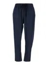 Plain Blue Pants With Elastic Drawstring Waist In Tech Fabric Woman