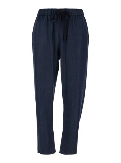PLAIN BLUE PANTS WITH ELASTIC DRAWSTRING WAIST IN DENIM WOMAN