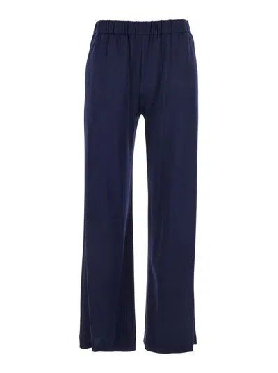PLAIN BLUE PANTS WITH ELASTIC WAIST AND SIDE POCKETS
