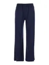 Plain Blue Pants With Elastic Waist And Side Pockets In Fabric Woman In Blue