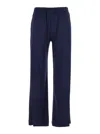 Plain Blue Pants With Elastic Waist And Side Pockets In Fabric Woman