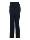 Plain Blue Pants With Rear Elastic Waist And Wide Leg In Tech Fabric Woman In Black