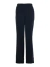 Plain Blue Pants With Rear Elastic Waist And Wide Leg In Tech Fabric Woman In Blue