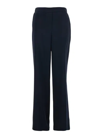 Plain Blue Pants With Rear Elastic Waist And Wide Leg In Tech Fabric Woman
