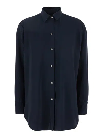 PLAIN BLUE SHIRT WITH CLASSIC COLLAR IN TECH FABRIC WOMAN