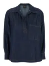 Plain Blue Shirt With Notched Revers And Polo Shirt Style Collar