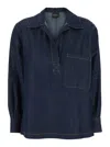 Plain Blue Shirt With Notched Revers And Polo Shirt Style Collar