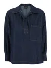 Plain Blue Shirt With Notched Revers And Polo Shirt Style Collar In Blue