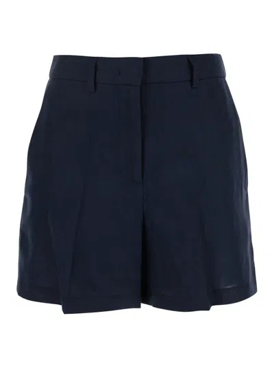 PLAIN BLUE SHORTS WITH BELT LOOPS AT THE WAIST IN LINEN WOMAN