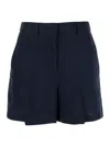 Plain Blue Shorts With Belt Loops At The Waist In Linen Woman In Blue