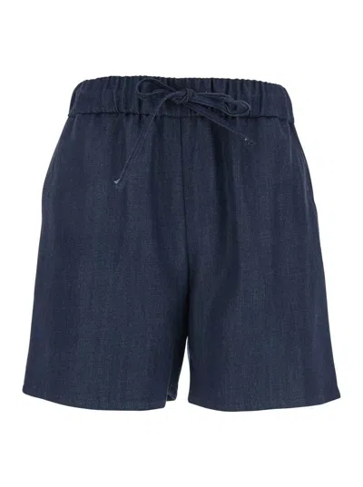PLAIN BLUE SHORTS WITH ELASTIC DRAWSTRING WAIST