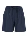 Plain Blue Shorts With Elastic Drawstring Waist In Tech Fabric Woman In Blue