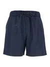 Plain Blue Shorts With Elastic Drawstring Waist In Tech Fabric Woman In Blue