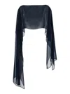 Plain Blue Stole With Boat Neckline In Sheer Fabric Woman