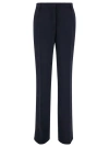 Plain Straight Blue Pants With Belt Loops In Fabric Woman In Blue