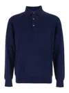 Plain Blue Sweater With Polo Shirt Style Collar And Long Sleeves In Wool Blend Man In Blue