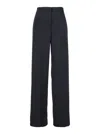 Plain Grey High Waist Pants With Check Motif In Fabric Woman In Blue