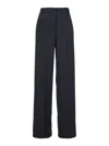 Plain Straight Blue Pants With Belt Loops In Blue