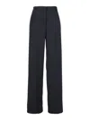 Plain Grey High Waist Pants With Check Motif In Fabric Woman In Blue