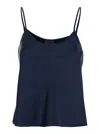 Plain Blue Top With Spaghetti Straps In Satin Woman In Blue