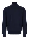 Plain Dark Blue Turtleneck Sweater In Merino Wool And Silk Blend Man In Blue