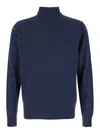 Plain Blue Turtleneck Sweater In Merino Wool And Silk Blend Man In Blue
