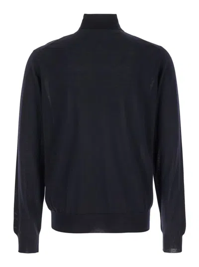 Plain Blue Turtleneck With Long Sleeves In Wool Man