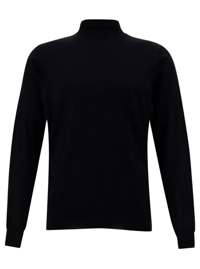 Plain Blue Turtleneck With Long Sleeves In Wool Man