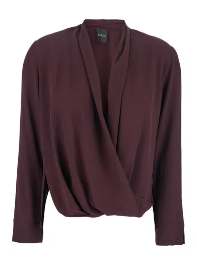PLAIN BORDEAUX BLOUSE WITH FRONT NECKLINE AND RUFFLES IN FABRIC WOMAN