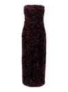 Plain Bordeaux Bustier Dress With All-over Sequins In Tech Fabric Woman In Burgundy