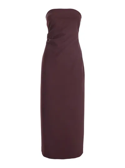Plain Bordeaux Bustier Dress In Tech Fabric Woman In Brown