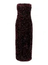 Plain Bordeaux Bustier Dress With All-over Sequins In Tech Fabric Woman In Red
