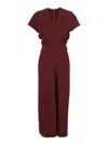 Plain Bordeaux Dress With V Neck And Short Sleeves In Tech Fabric Woman In Red